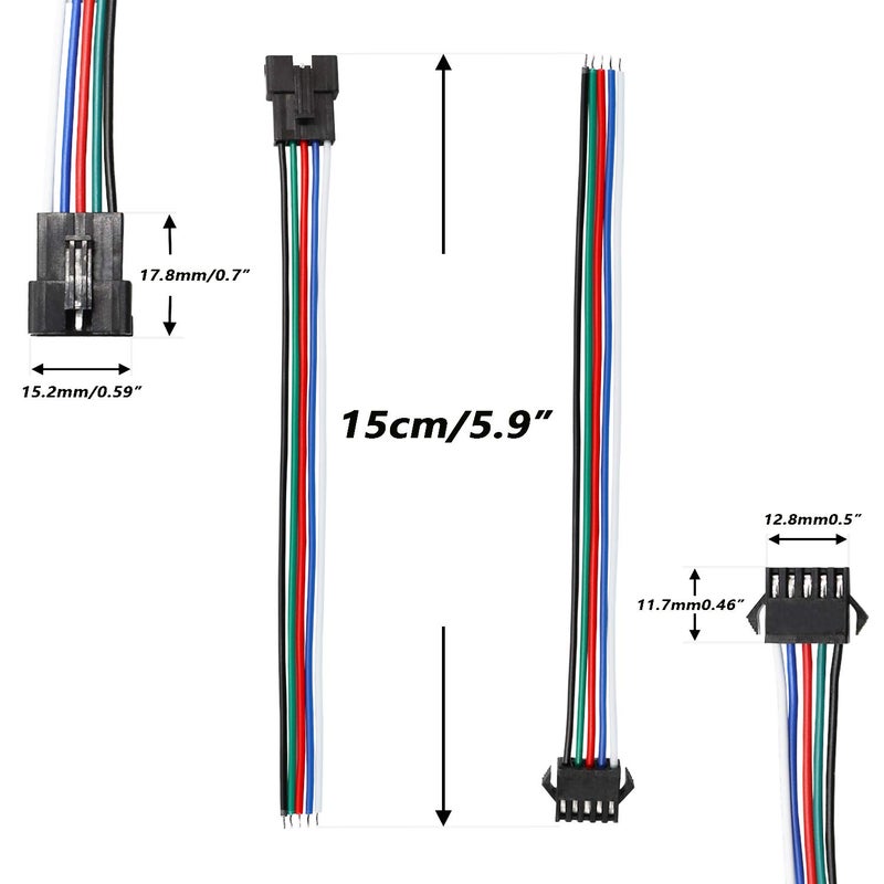 mxuteuk 20 Pairs 22 AWG JST SM Plug 5 Pin Male to Female LED Wire Connector Adapter Electrical Cable 150mm for 3528 5050 - Image 3
